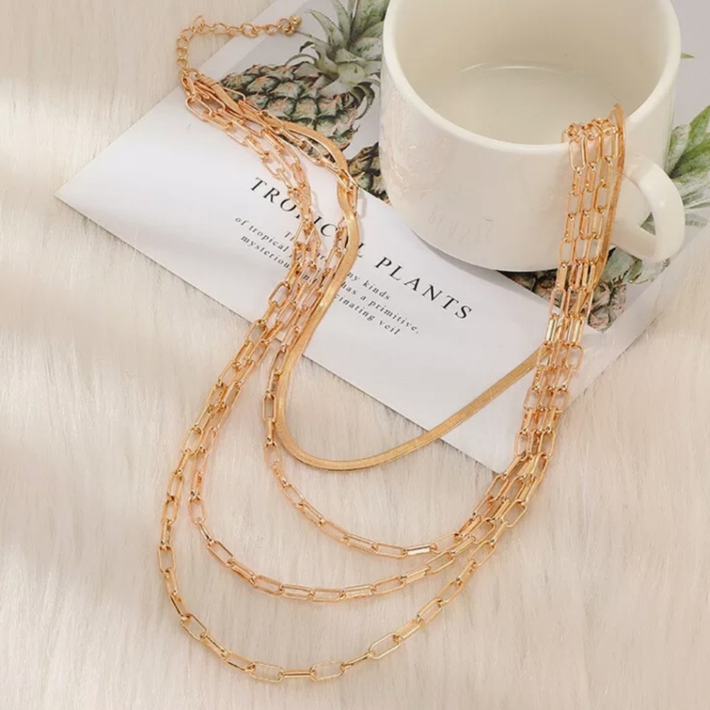 MULTILAYER CHUNKY CHAIN BIG PENDANT NECKLACE CHOKER - Picture 8 of 9